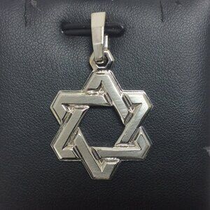 Mens Ladies 14k White Real Solid Gold Star of David Charm Pendant 9.30gr